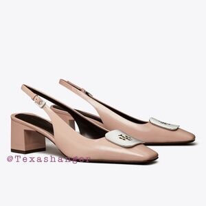 NIB Tory Burch Georgia Slingback Patent Leather Heel Size 8 Pink Brick
